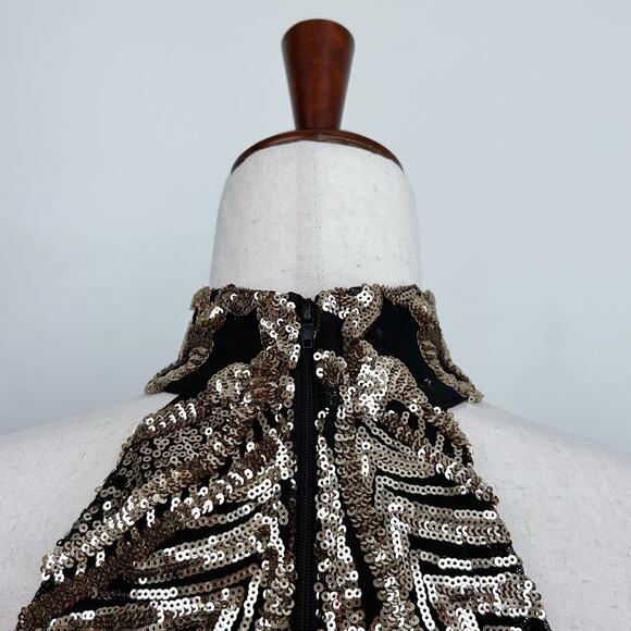 Gatsby Sequin Embellished Gold Halter Mermaid Formal Gown NWT - Picture 8 of 10